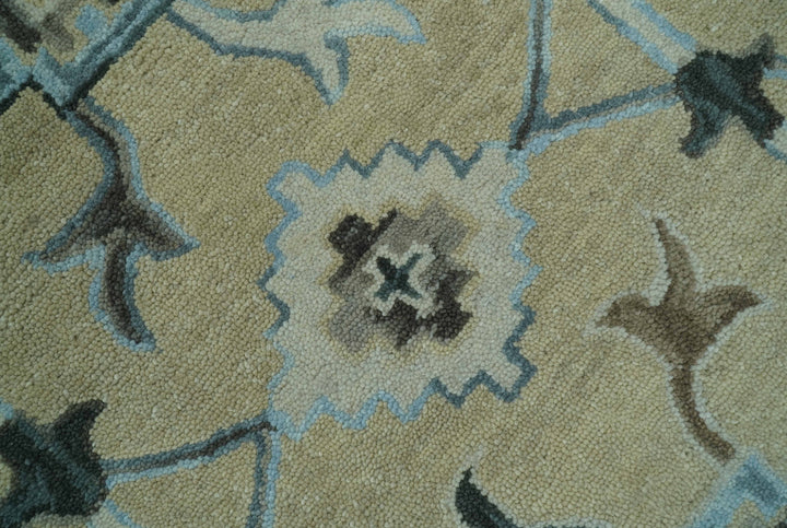 Custom Made Beige, Ivory and Blue Hand Tufted Floral Oriental Oushak wool area rug