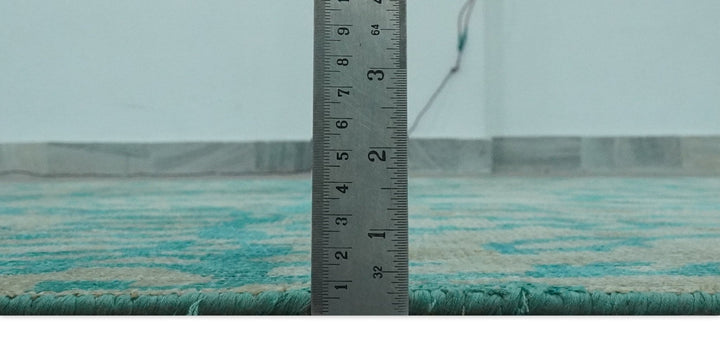 5.8x8 Teal and Beige Hand Knotted Traditional large Design viscoseArea Rug - The Rug Decor