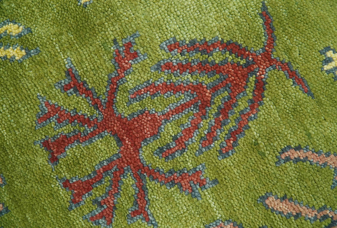 Tree Green, Silver, Maroon Hand Knotted 8x10 wool Area Rug