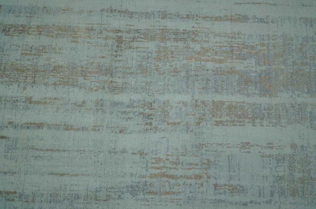 Modern Abstract Design Gray And Blue 8x10 Hand Knotted Bamboo Silk Area Rug