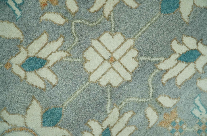 8x10 Traditional Floral Silver and Ivory Hand Knotted wool area rug