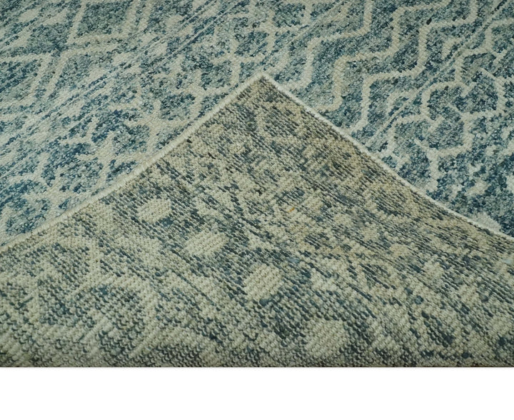 5x7 Teal and Beige Hand knotted southwestern Tribal trellis recycled Art Silk rug - The Rug Decor