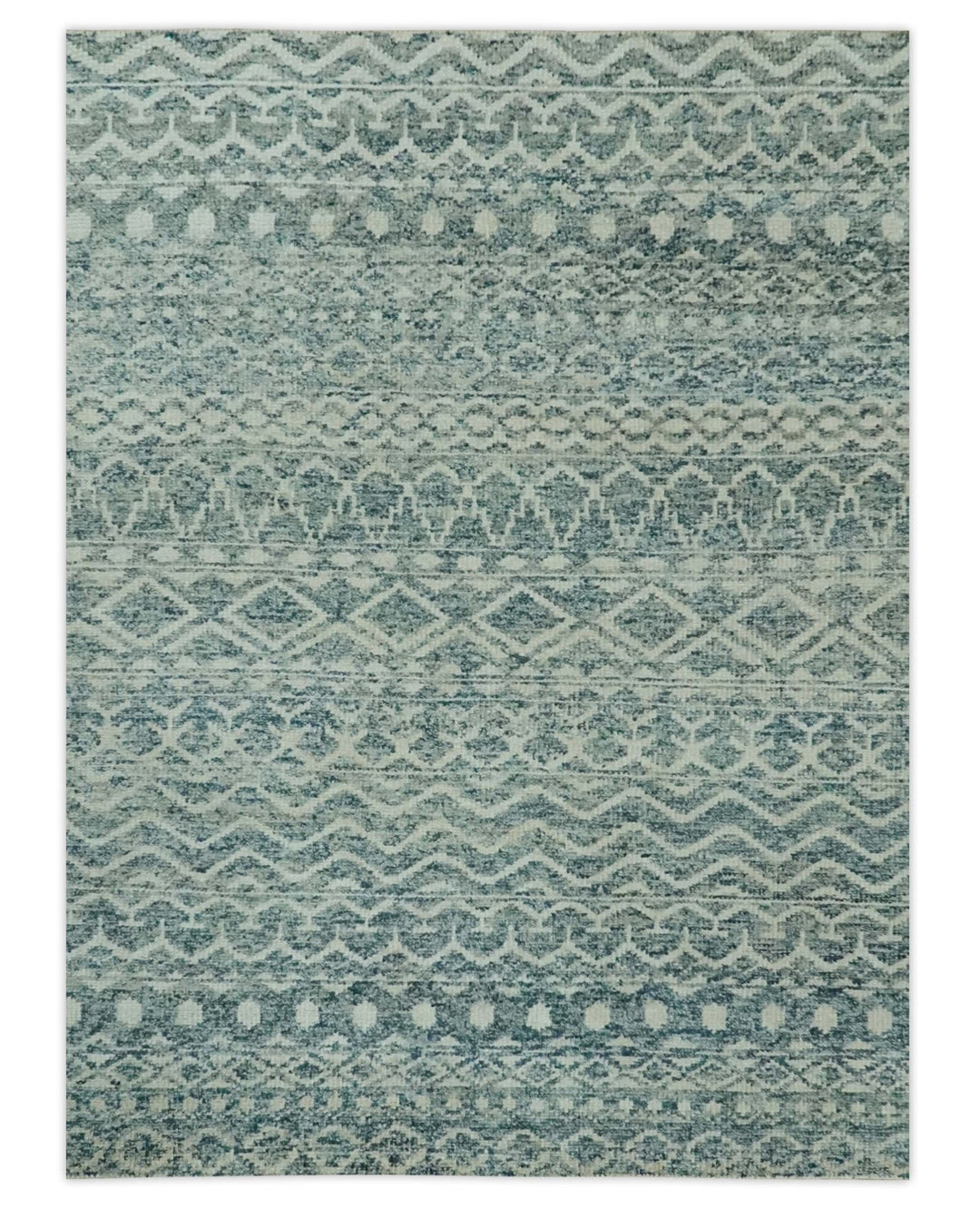 5x7 Teal and Beige Hand knotted southwestern Tribal trellis recycled Art Silk rug - The Rug Decor