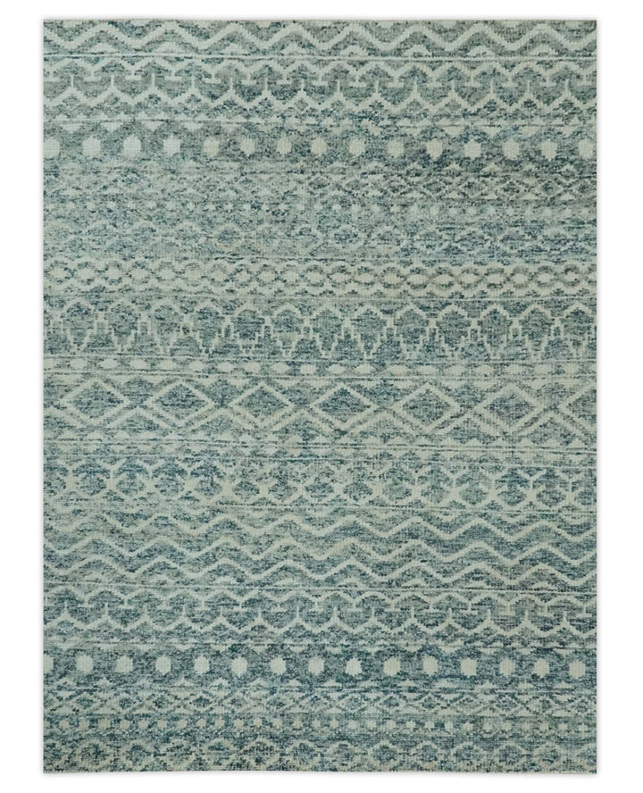 5x7 Teal and Beige Hand knotted southwestern Tribal trellis recycled Art Silk rug - The Rug Decor