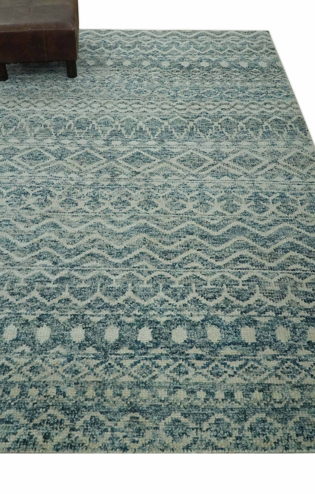 5x7 Teal and Beige Hand knotted southwestern Tribal trellis recycled Art Silk rug - The Rug Decor