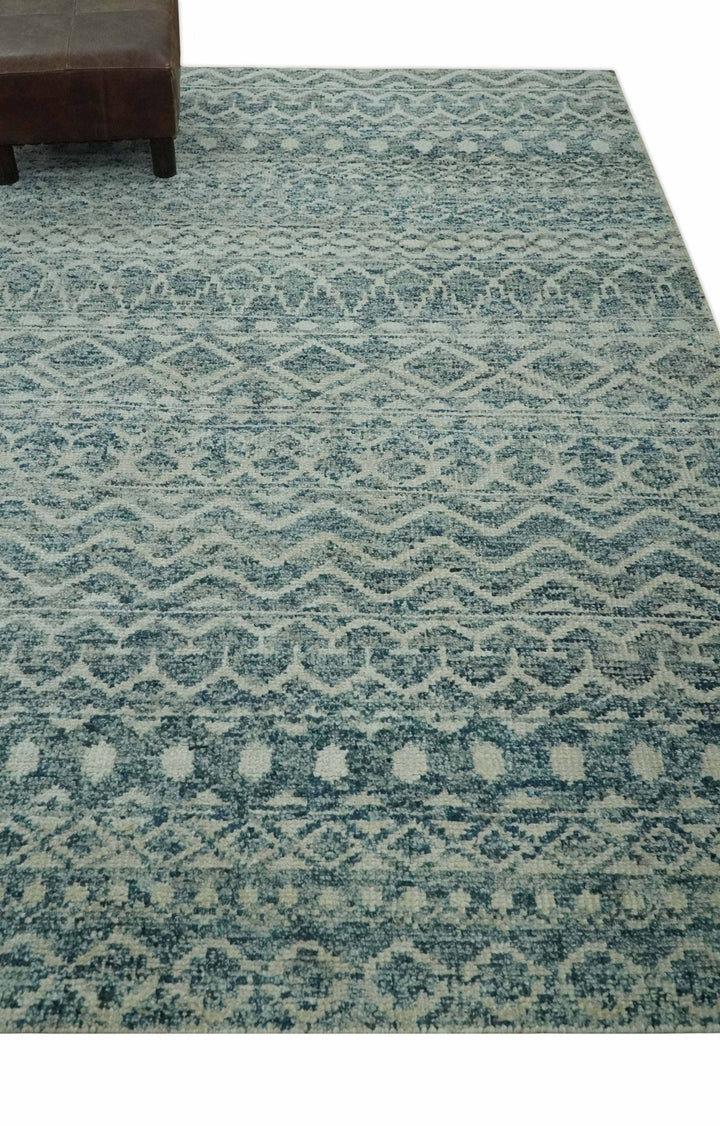 5x7 Teal and Beige Hand knotted southwestern Tribal trellis recycled Art Silk rug - The Rug Decor