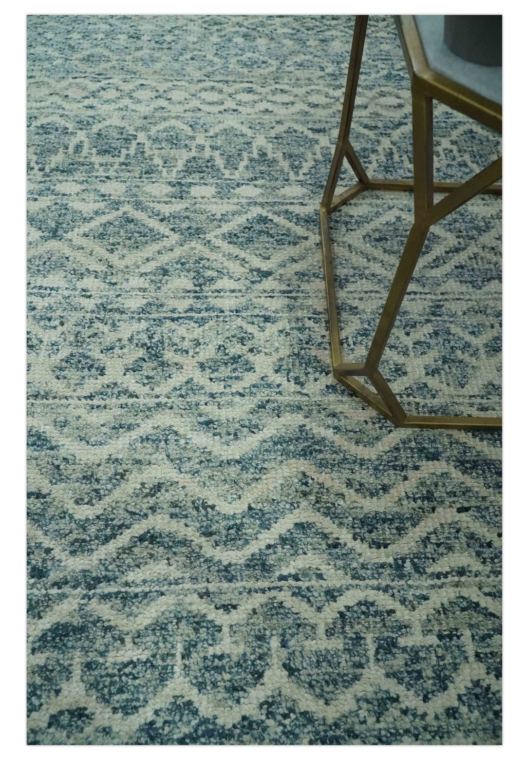 5x7 Teal and Beige Hand knotted southwestern Tribal trellis recycled Art Silk rug - The Rug Decor