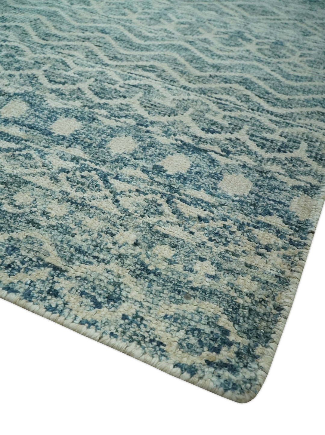 5x7 Teal and Beige Hand knotted southwestern Tribal trellis recycled Art Silk rug - The Rug Decor