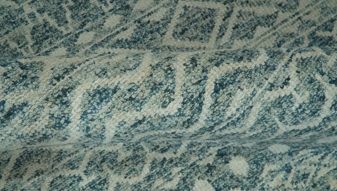 5x7 Teal and Beige Hand knotted southwestern Tribal trellis recycled Art Silk rug - The Rug Decor