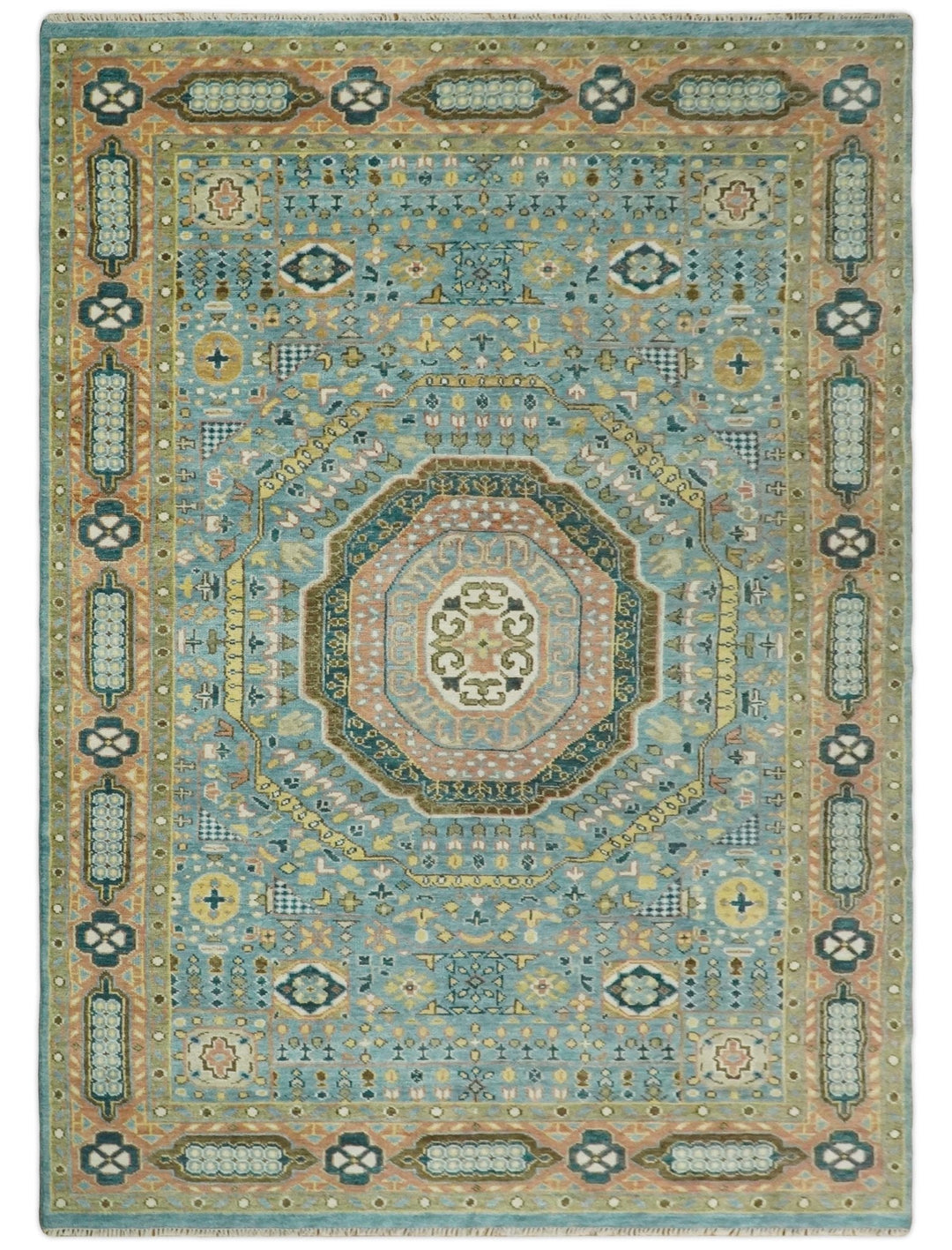 5x8, 6x9, 8x10, 9x12, 10x14 and 12x15 Hand Knotted traditional Kazak Blue and Rust Traditional Armenian Rug | TRDCP134 - The Rug Decor