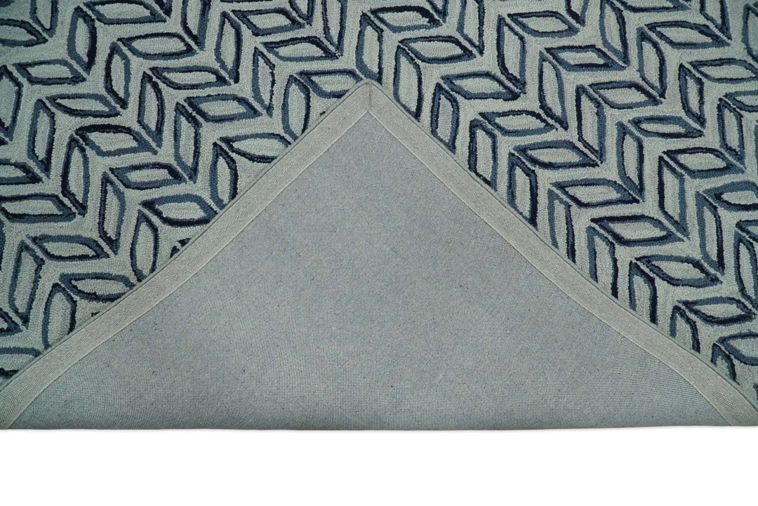 5X8 and 8x10 Contemporary Farmhouse Leaf's Hand Tufted Silver and Blue Loop Wool Rug - The Rug Decor