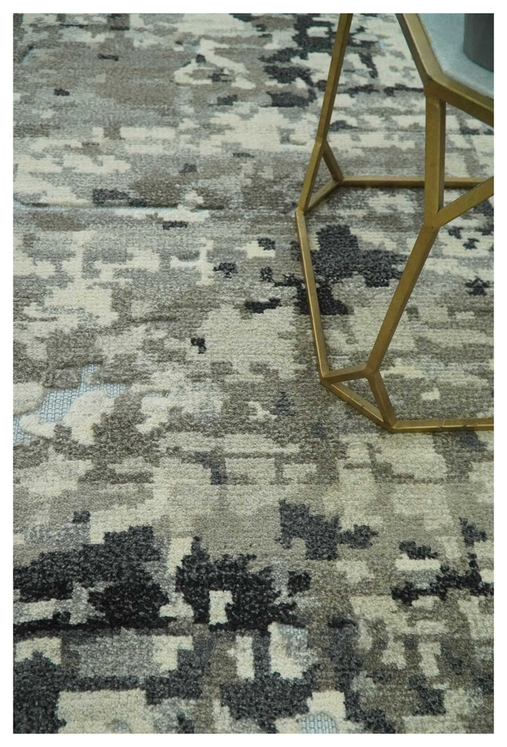 5x8 hand knotted Modern Abstract Beige, Silver, Taupe and Charcoal wool Area Rug - The Rug Decor