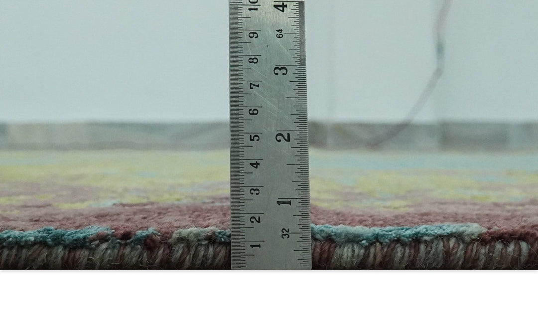 5x8 Modern Abstract Aqua, Olive and Brown Hand Knotted wool Area Rug - The Rug Decor