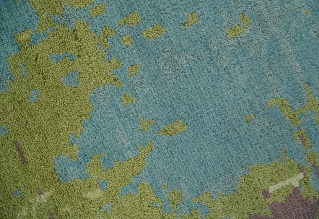 5x8 Modern Abstract Aqua, Olive and Brown Hand Knotted wool Area Rug - The Rug Decor