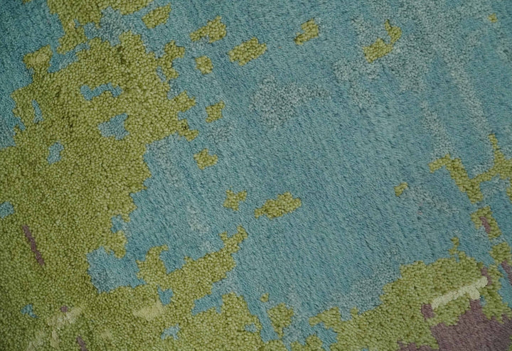 5x8 Modern Abstract Aqua, Olive and Brown Hand Knotted wool Area Rug - The Rug Decor