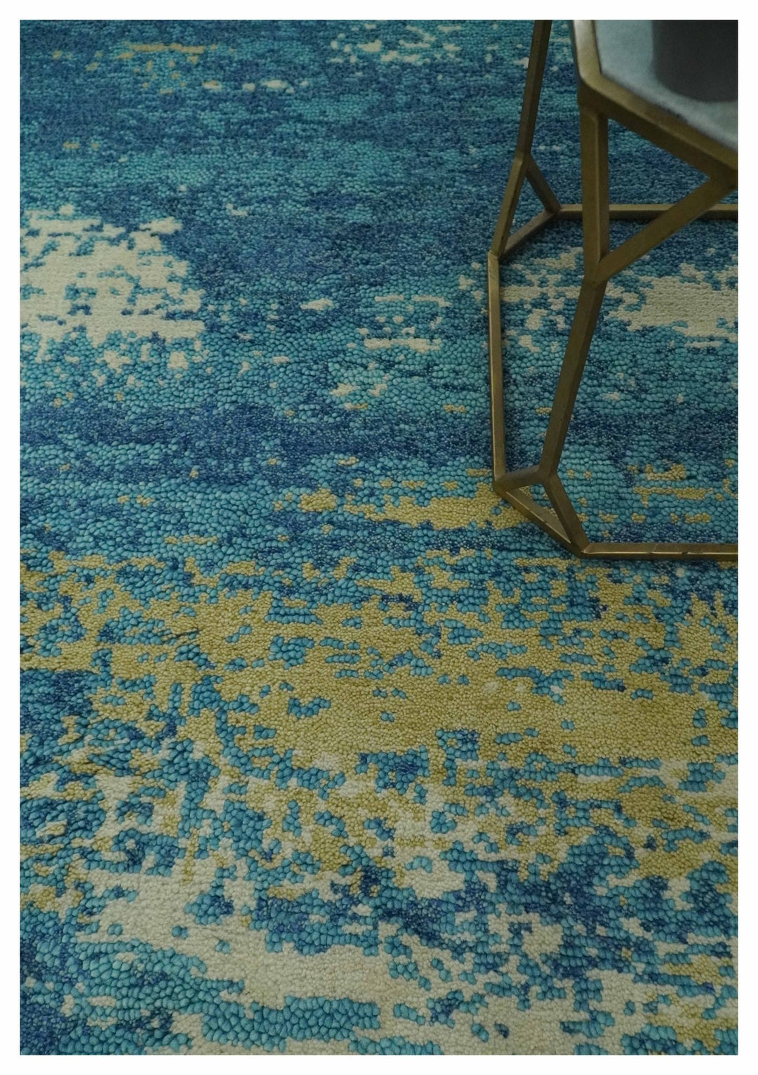 5x8 Modern Abstract Blue, Ivory and Olive Hand Knotted wool Area Rug - The Rug Decor