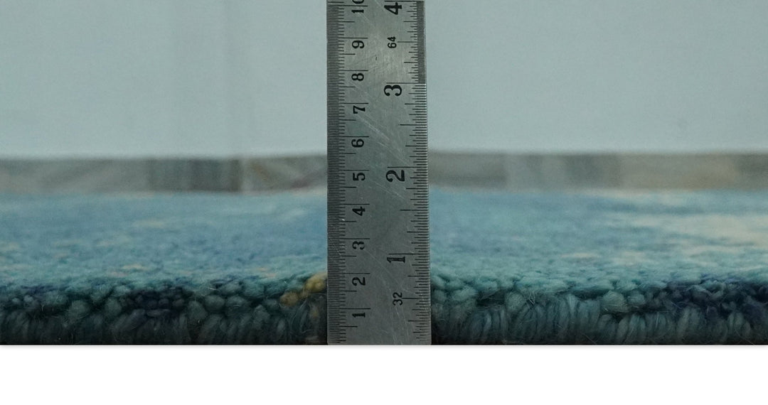 5x8 Modern Abstract Blue, Ivory and Olive Hand Knotted wool Area Rug - The Rug Decor