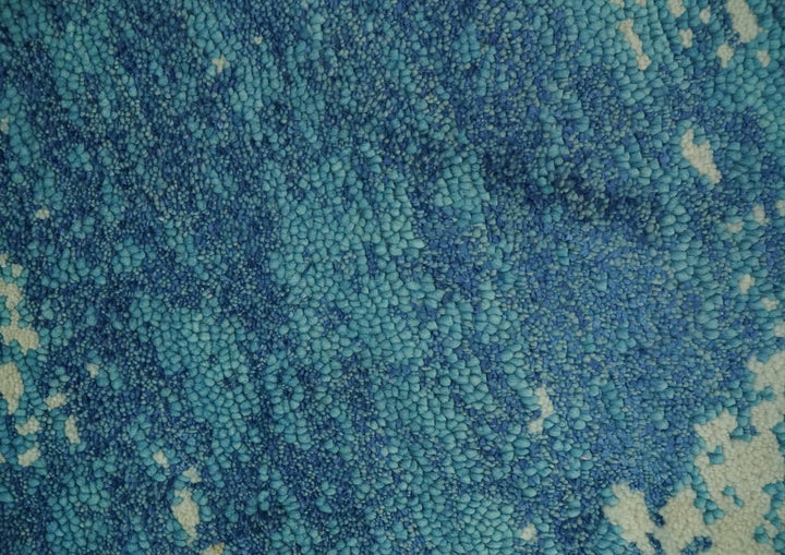 5x8 Modern Abstract Blue, Ivory and Olive Hand Knotted wool Area Rug - The Rug Decor