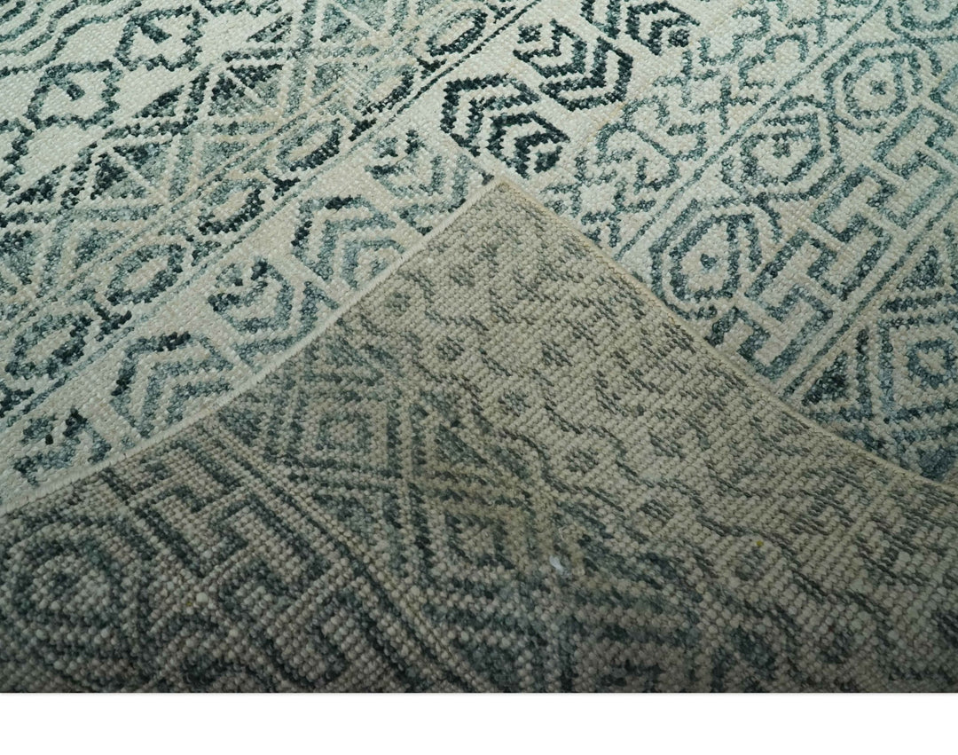 5x8 Teal and Silver Hand Knotted Southwestern Tribal Trellis wool Area Rug - The Rug Decor