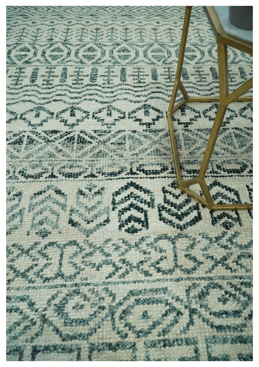 5x8 Teal and Silver Hand Knotted Southwestern Tribal Trellis wool Area Rug - The Rug Decor