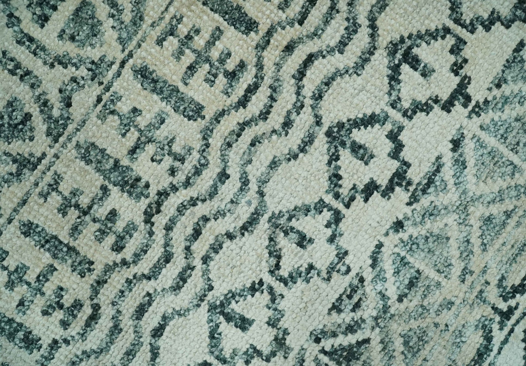5x8 Teal and Silver Hand Knotted Southwestern Tribal Trellis wool Area Rug - The Rug Decor
