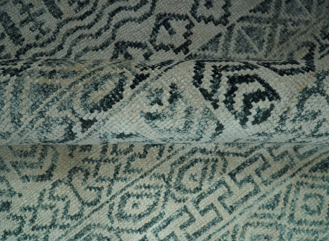 5x8 Teal and Silver Hand Knotted Southwestern Tribal Trellis wool Area Rug - The Rug Decor