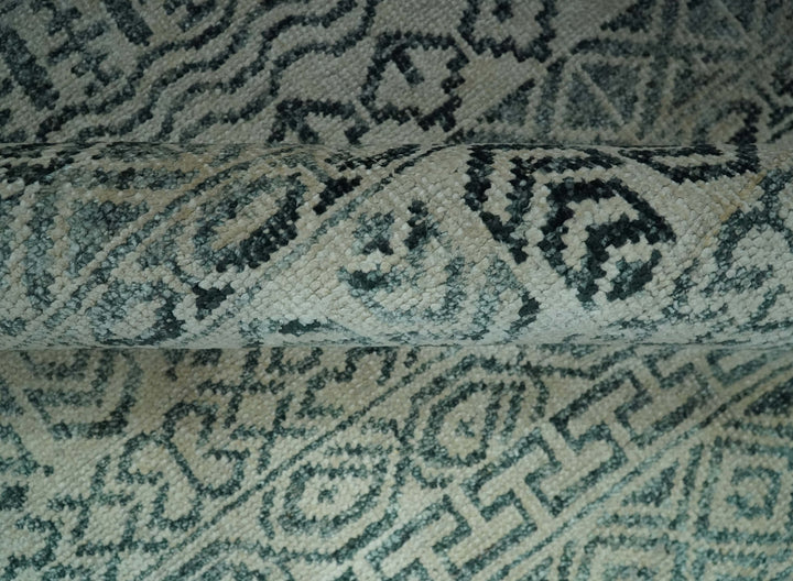 5x8 Teal and Silver Hand Knotted Southwestern Tribal Trellis wool Area Rug - The Rug Decor