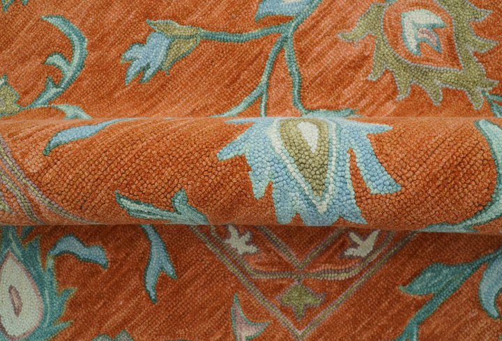 Custom Made Oriental Uzbek Design Floral Rust Hand Tufted Wool Area Rug