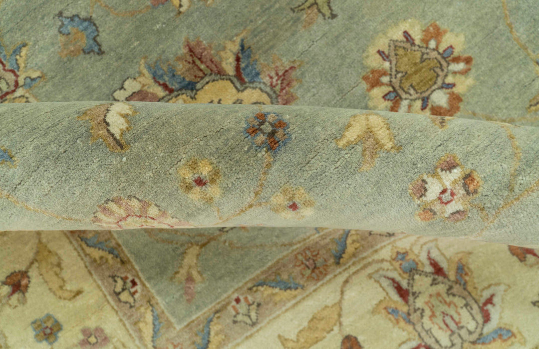 Traditional Oushak Design Green, Blue And Rust 6.5x8 Hand Knotted wool rug