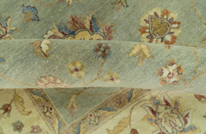 Traditional Oushak Design Green, Blue And Rust 6.5x8 Hand Knotted wool rug