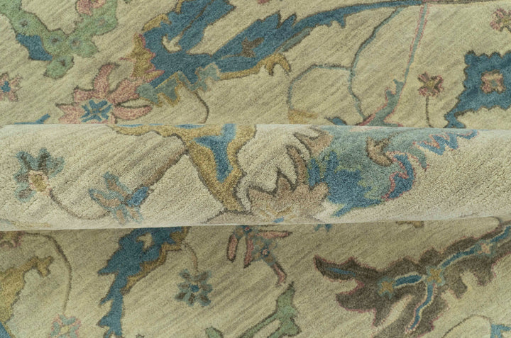 Traditional Oushak Design Beige And Blue Hand Tufted 8x10 Wool Area Rug