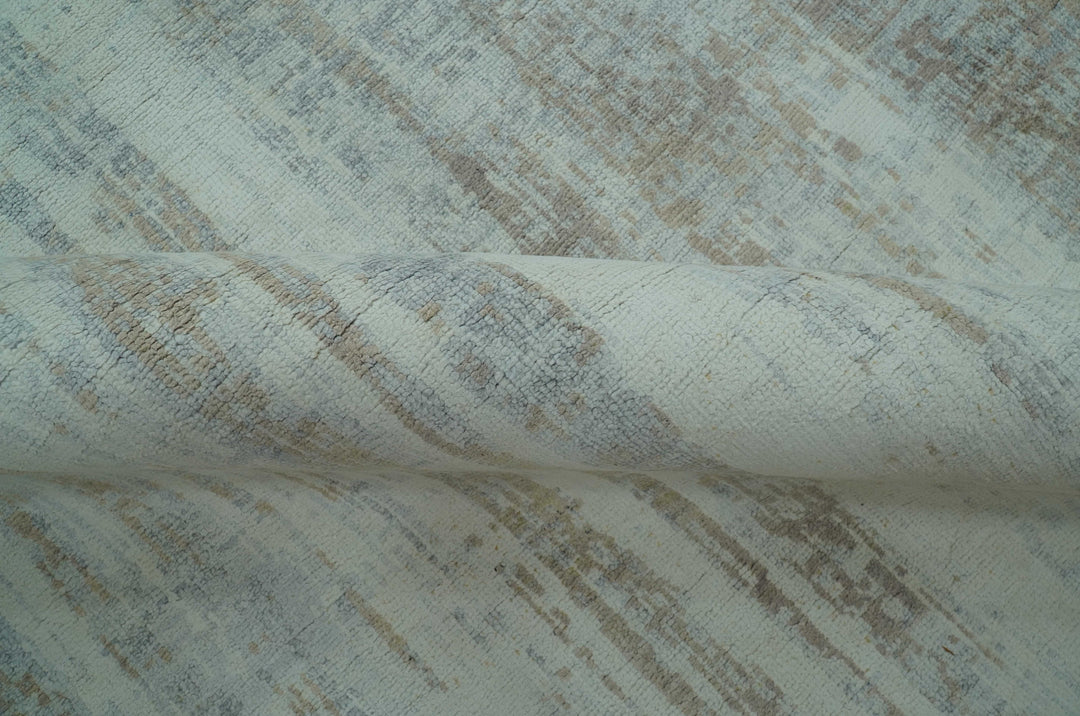 Modern Abstract Design Gray And Blue 8x10 Hand Knotted Bamboo Silk Area Rug