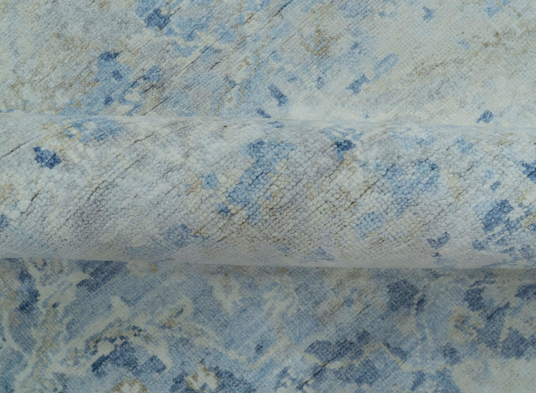 Modern Abstract Design Gray And Blue 10x13 Hand Knotted Bamboo Silk Area Rug