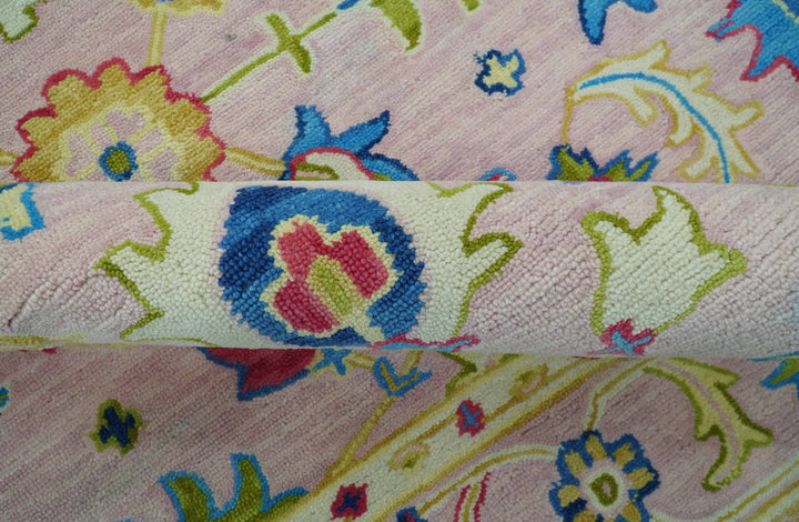 Vibrant Colorful Pink, Olive and Blue Oriental Oushak Hand Tufted Multi Size area rug