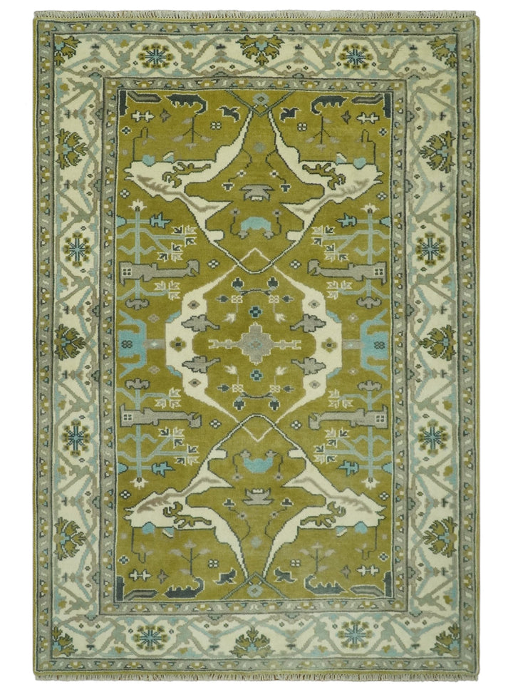6x9 Olive and Ivory Hand Knotted Traditional Oriental Oushak wool area rug - The Rug Decor