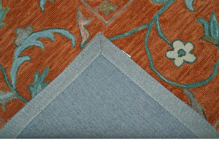Custom Made Oriental Uzbek Design Floral Rust Hand Tufted Wool Area Rug