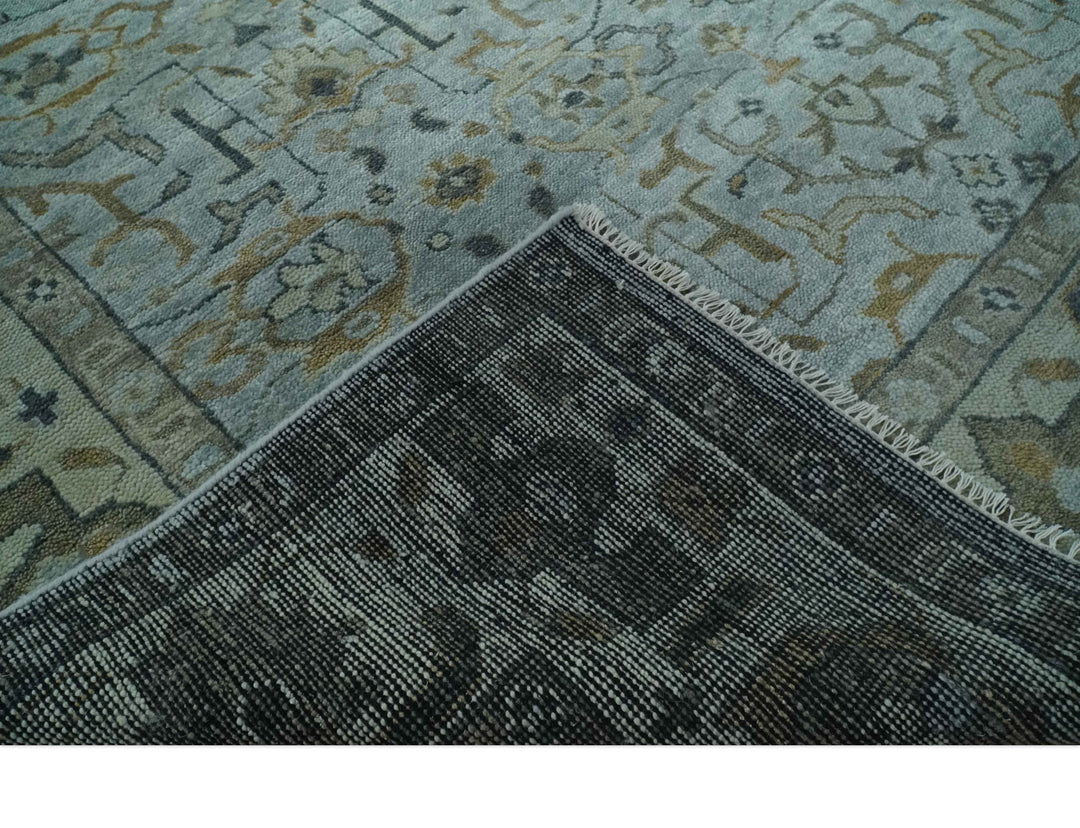Blue and Beige Hand Knotted Traditional Oriental Oushak 8x10 wool area Rug