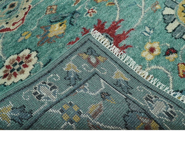 Teal And Yellow Modern Oushak Style Hand Knotted Custom Made Wool Rug