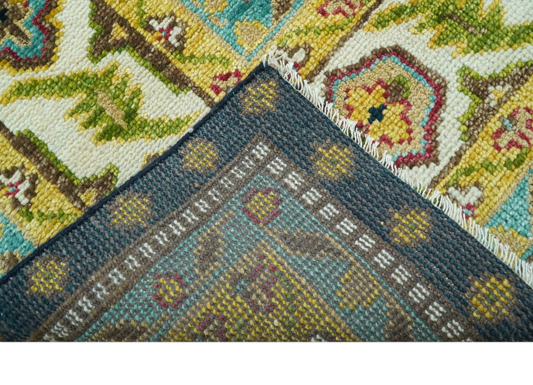 Custom Made Traditional Serapi Design Blue And Mustard Hand Knotted Wool Rug