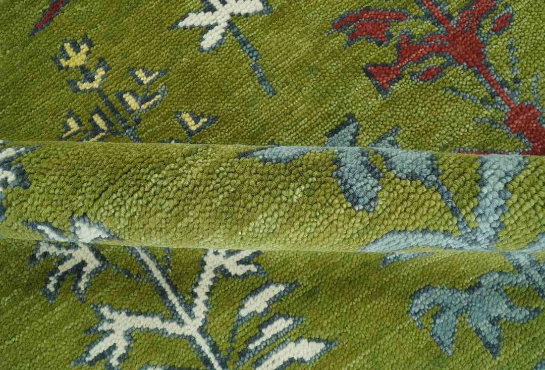 Tree Green, Silver, Maroon Hand Knotted 8x10 wool Area Rug