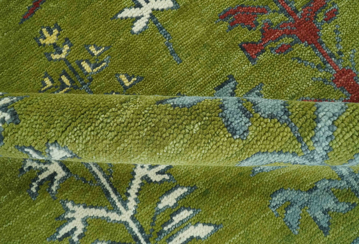 Tree Green, Silver, Maroon Hand Knotted 8x10 wool Area Rug