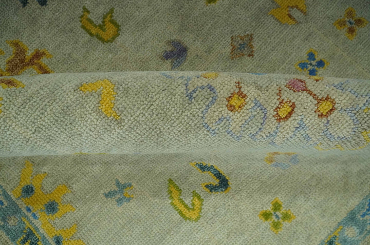 Beige and Blue Hand Knotted 8x10 Traditional Floral wool area rug