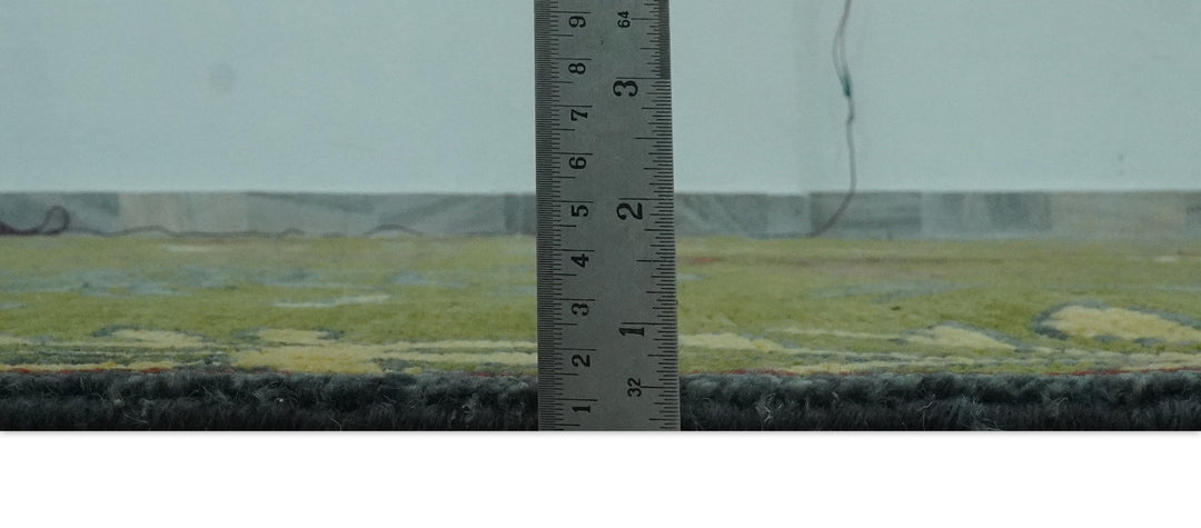 Tree Green, Silver, Maroon Hand Knotted 8x10 wool Area Rug