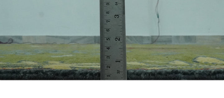 Tree Green, Silver, Maroon Hand Knotted 8x10 wool Area Rug