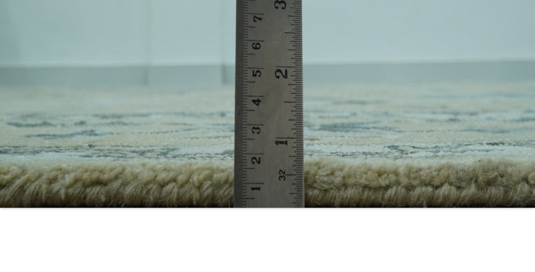 Custom Made Beige, Ivory and Blue Hand Tufted Floral Oriental Oushak wool area rug