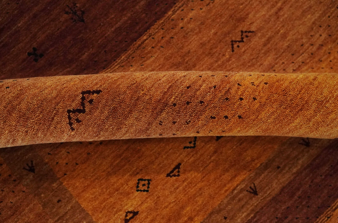 Custom Made geometrical Stripes Design Rust and Brown Hand loom wool Area Rug