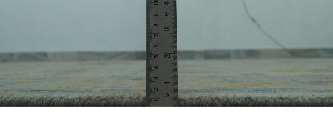 Beige and Blue Hand Knotted 8x10 Traditional Floral wool area rug