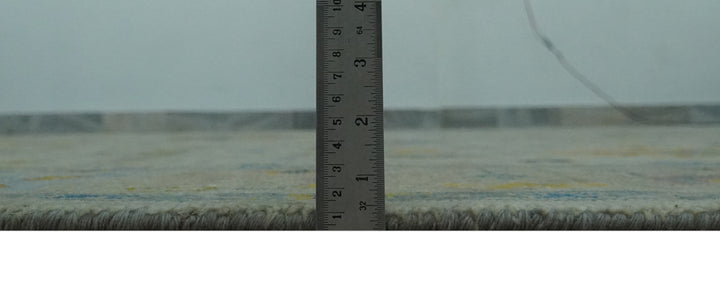 Beige and Blue Hand Knotted 8x10 Traditional Floral wool area rug