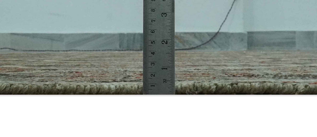 Geometrical Floral Design 5x8.6 Charcoal, Ivory and Rust Hand Knotted wool rug