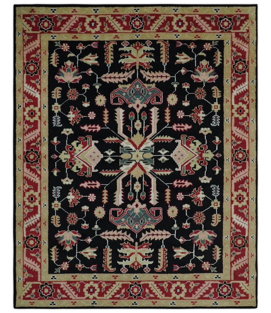 8x10 Black, Rust, and Olive Traditional Oriental Hand Knotted Wool Area Rug - The Rug Decor
